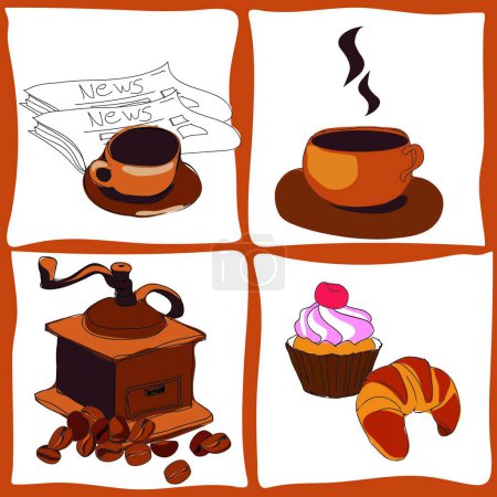 Téléchargez les photos : Café et gâteau, illustration vectorielle graphique - en image libre de droit