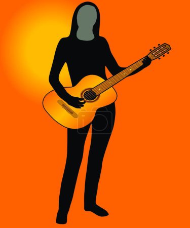 Téléchargez les illustrations : Le musicien et la guitare, illustration vectorielle design simple - en licence libre de droit