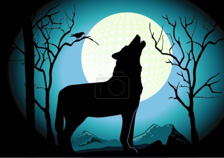 Téléchargez les illustrations : Wolf in the Night, illustration vectorielle design simple - en licence libre de droit