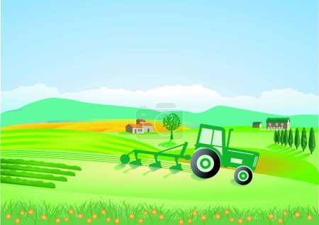 Illustration for Agriculture filed with tractor, vector illustration simple design - Royalty Free Image