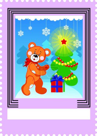 Ilustración de "Sello postal con ilustración de vector de juguete oso" - Imagen libre de derechos