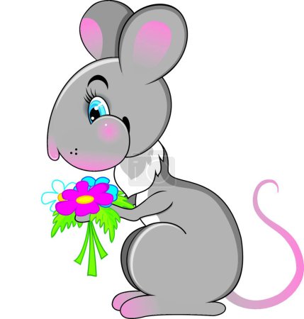 Illustration for Rat with a flowers, vector illustration simple design - Royalty Free Image
