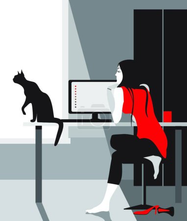 Illustration for Woman working on the computer, vector illustration simple design - Royalty Free Image