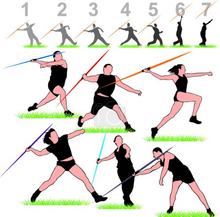 Illustration for Javelin Athletes Vector Set - Royalty Free Image