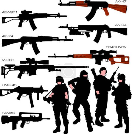 Ilustración de Armas automáticas Set vector ilustración - Imagen libre de derechos