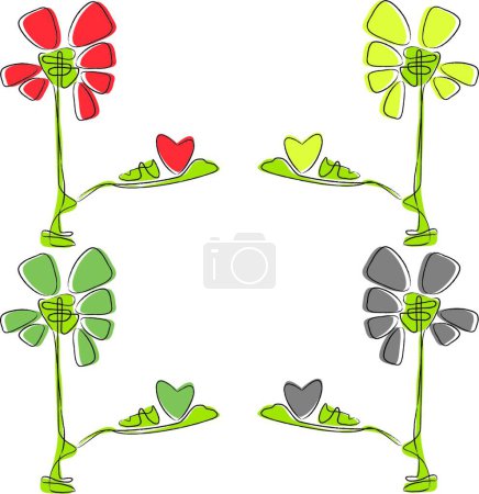 Téléchargez les illustrations : Fleurs avec coeur, illustration vectorielle graphique - en licence libre de droit