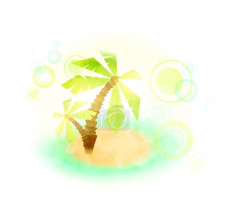 Téléchargez les illustrations : Île d'été avec palmiers, illustration vectorielle graphique - en licence libre de droit