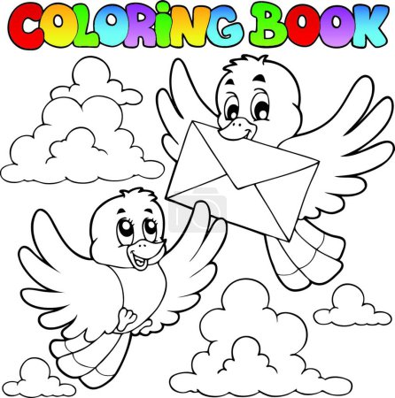 Téléchargez les illustrations : Livre à colorier oiseaux avec enveloppe, illustration vectorielle graphique - en licence libre de droit