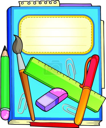 Ilustración de Cuaderno escolar con papelería, ilustración vectorial gráfica - Imagen libre de derechos