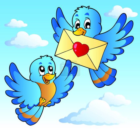 Téléchargez les illustrations : Deux oiseaux mignons avec lettre d'amour, illustration vectorielle graphique - en licence libre de droit
