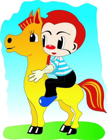 Ilustración de Niño en pony, ilustración vectorial gráfica - Imagen libre de derechos