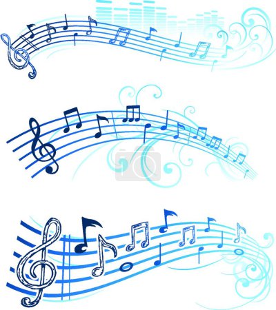 Illustration for Music notes on staves, colored vector illustration - Royalty Free Image