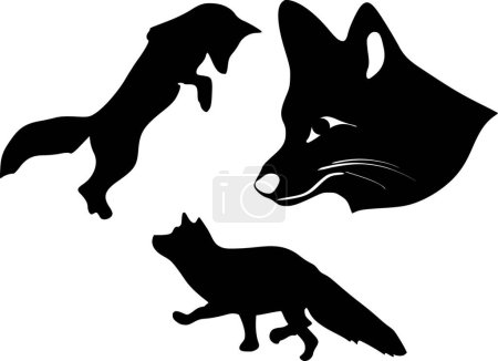 Téléchargez les illustrations : Ensemble des silhouettes du renard, illustration vectorielle graphique - en licence libre de droit