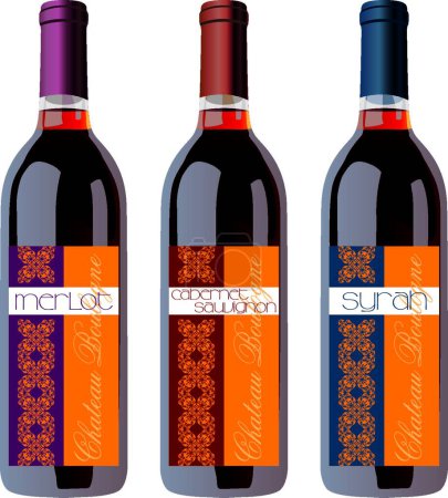 Ilustración de Set de botellas de vino con etiquetas vintage - Imagen libre de derechos