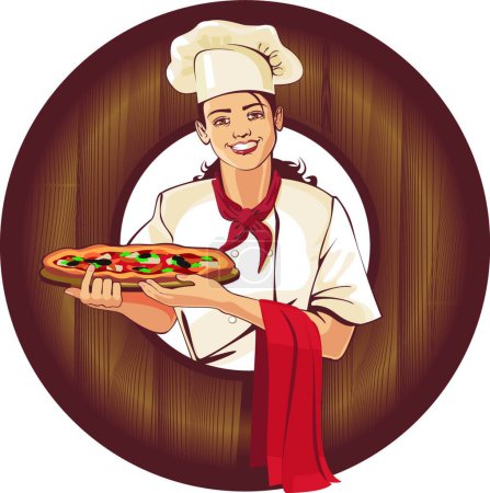 Téléchargez les illustrations : Dessin animé fille avec icône de pizza illustration vectorielle - en licence libre de droit