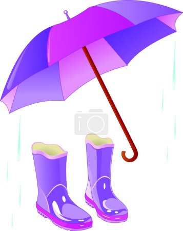 Ilustración de Botas de lluvia y paraguas, ilustración vectorial diseño simple - Imagen libre de derechos