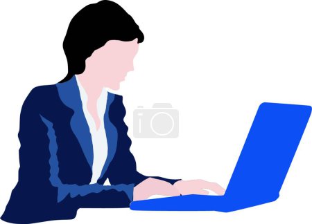 Téléchargez les illustrations : Femme d'affaires avec ordinateur portable, fond vectoriel graphique - en licence libre de droit