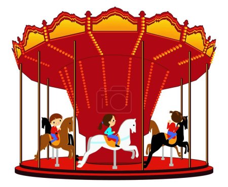 Illustration for Children on carousel, vector illustration simple design - Royalty Free Image
