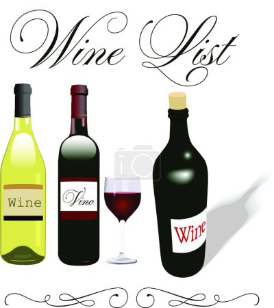 Ilustración de Lista de vinos menú botellas diseño de vidrio - Imagen libre de derechos