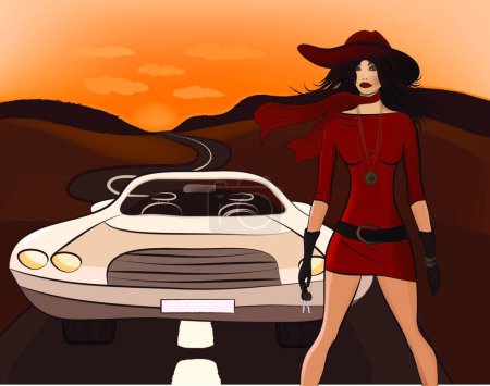 Ilustración de Mujer y coche, ilustración vectorial diseño simple - Imagen libre de derechos