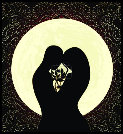 Illustration for Lovers and moon, graphic vector background - Royalty Free Image