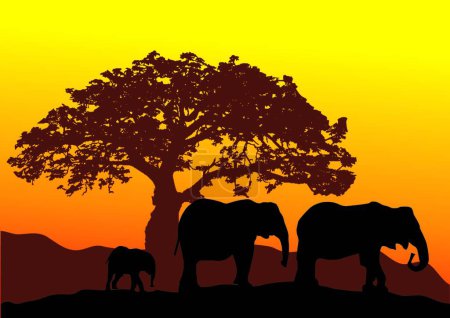 Illustration for Elephants in Africa, vector illustration simple design - Royalty Free Image
