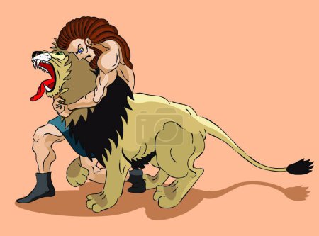 Téléchargez les illustrations : Samson et lion, illustration vectorielle design simple - en licence libre de droit