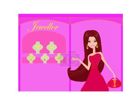 Illustration for Girl and jewellers, vector illustration simple design - Royalty Free Image