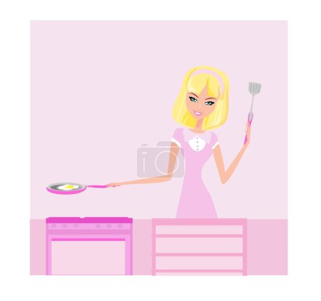 Ilustración de Hermosa señora cocina moderna ilustración vector - Imagen libre de derechos