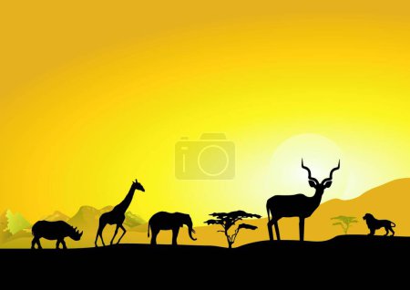 Illustration for African animals in savannah, colorful illustration - Royalty Free Image