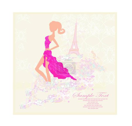 Ilustración de Hermosas mujeres Compras en París tarjeta - Imagen libre de derechos