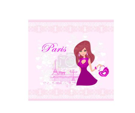 Ilustración de Hermosa chica de viaje en París, vector gráfico de fondo - Imagen libre de derechos