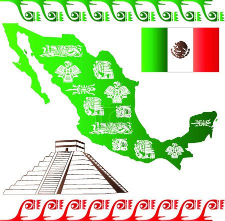 Téléchargez les illustrations : Carte mexicaine avec motif mayas - en licence libre de droit