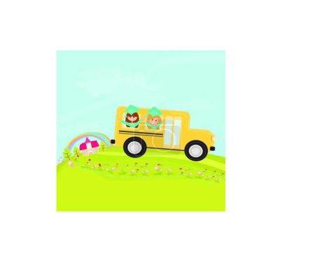 Téléchargez les illustrations : "Illustration d'enfants conduisant dans un autobus scolaire
" - en licence libre de droit
