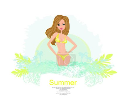 Ilustración de Chica tropical, vector gráfico de fondo - Imagen libre de derechos