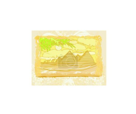 Illustration for Old paper with pyramids giza, graphic vector background - Royalty Free Image