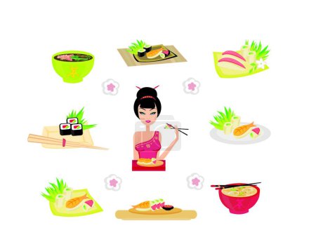 Téléchargez les illustrations : Set de sushi, illustration vectorielle - en licence libre de droit