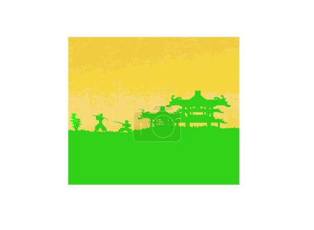 Illustration for Old paper with Samurai silhouettes - Royalty Free Image
