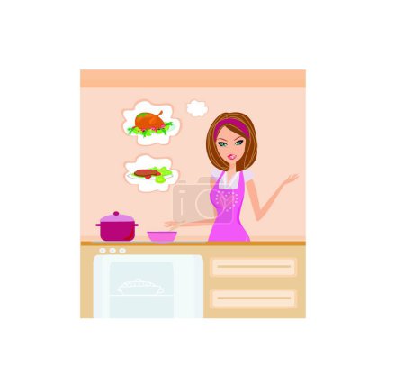 Ilustración de Hermosa señora cocinar almuerzo - Imagen libre de derechos