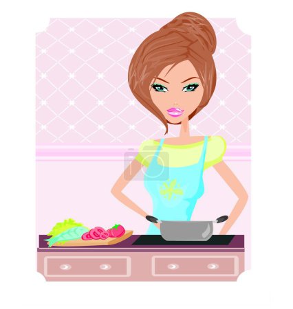 Illustration for Beautiful lady cooking at home - Royalty Free Image