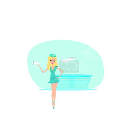 Illustration for Beautiful stewardess with ticket - Royalty Free Image