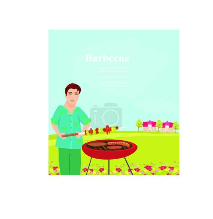 Téléchargez les illustrations : Homme cuisine sur son barbecue - en licence libre de droit