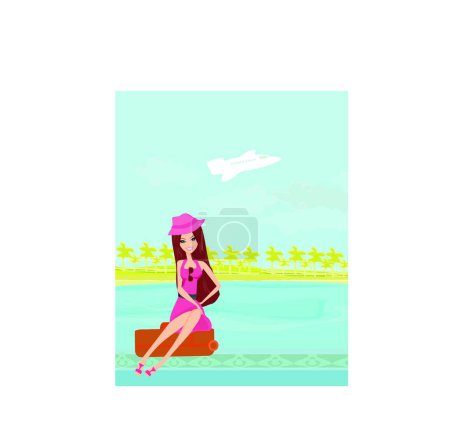 Illustration for Beauty travel girl with baggage - Royalty Free Image
