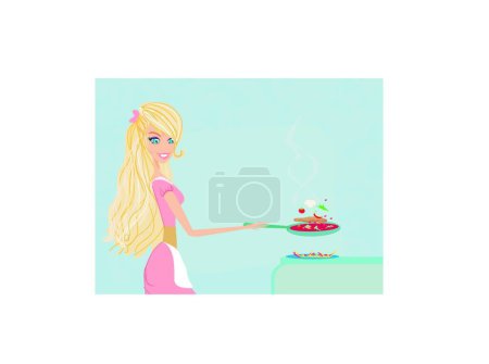 Ilustración de Hermosa ama de casa cocinar en casa - Imagen libre de derechos