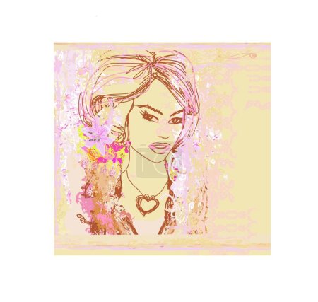 Illustration for Abstract Beautiful Woman Portrait - retro card - Royalty Free Image
