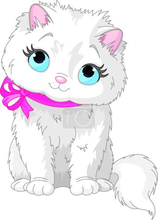 Illustration for Cute white cat, graphic vector background - Royalty Free Image