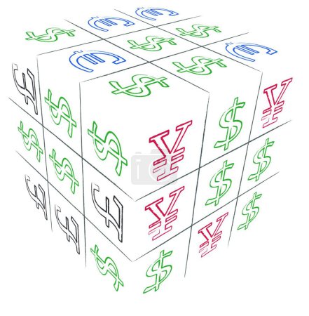 Téléchargez les illustrations : Cube avec monnaie, fond vectoriel graphique - en licence libre de droit