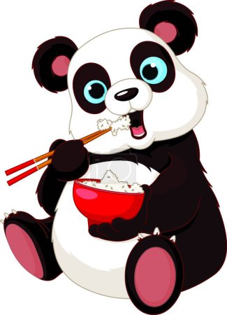 Téléchargez les illustrations : Panda mangeant du riz, fond vectoriel graphique - en licence libre de droit