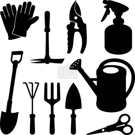 Illustration for Gardening silhouettes, graphic vector background - Royalty Free Image