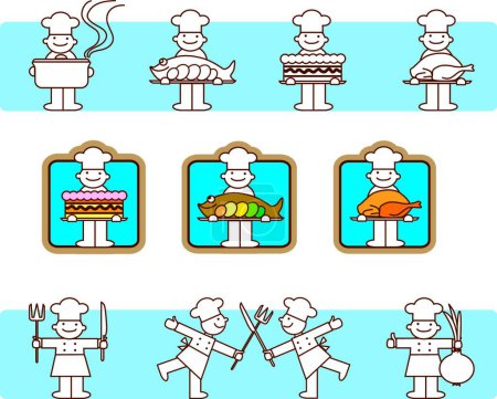 Téléchargez les illustrations : Icônes de cuisine, illustration vectorielle - en licence libre de droit